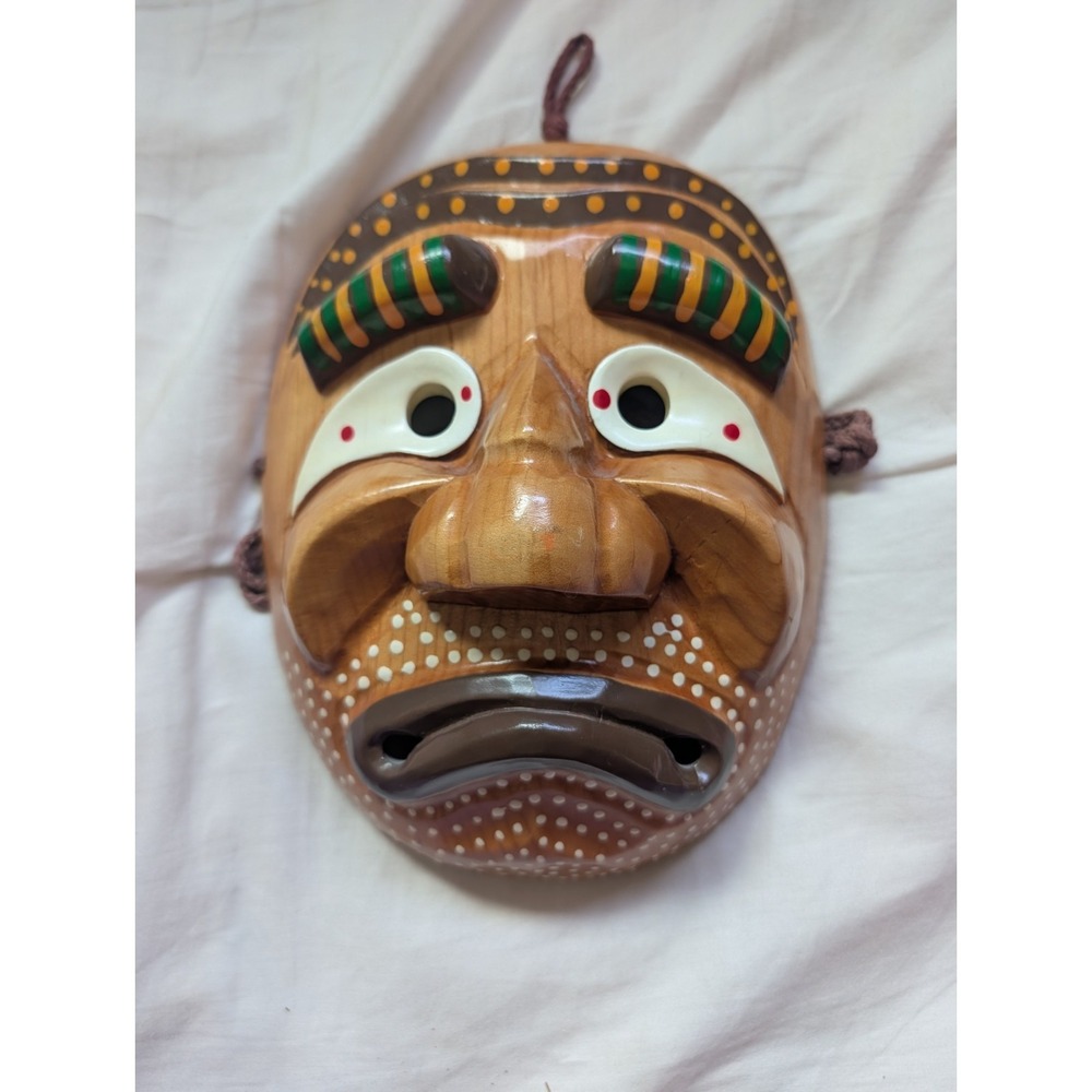 Vintage Korean Wooden Tal Mask Malttugi Hand Carved Wood Folk Art Wall Decor